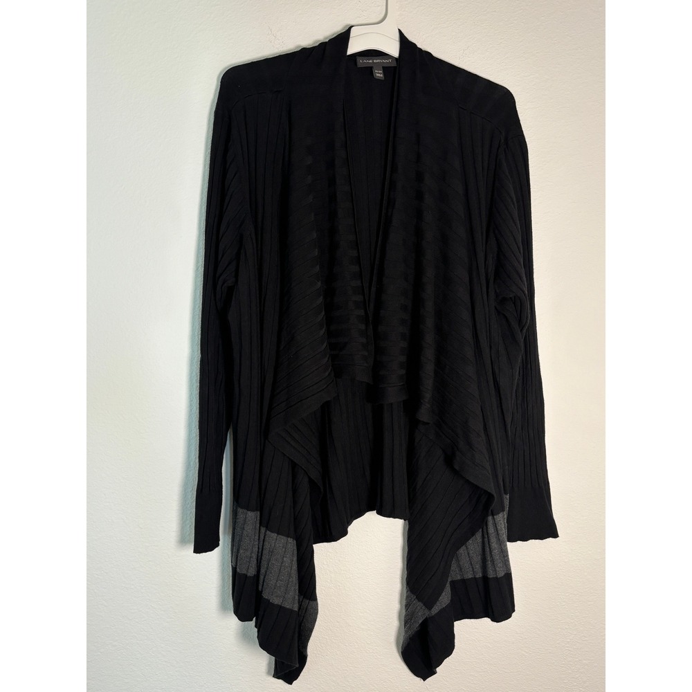 Lane Bryant Black Ribbed Waterfall Front Cardigan Plus Size 22/24 Colorblock